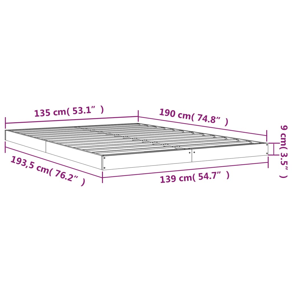 Posteljni okvir 135x190 cm trdna borovina