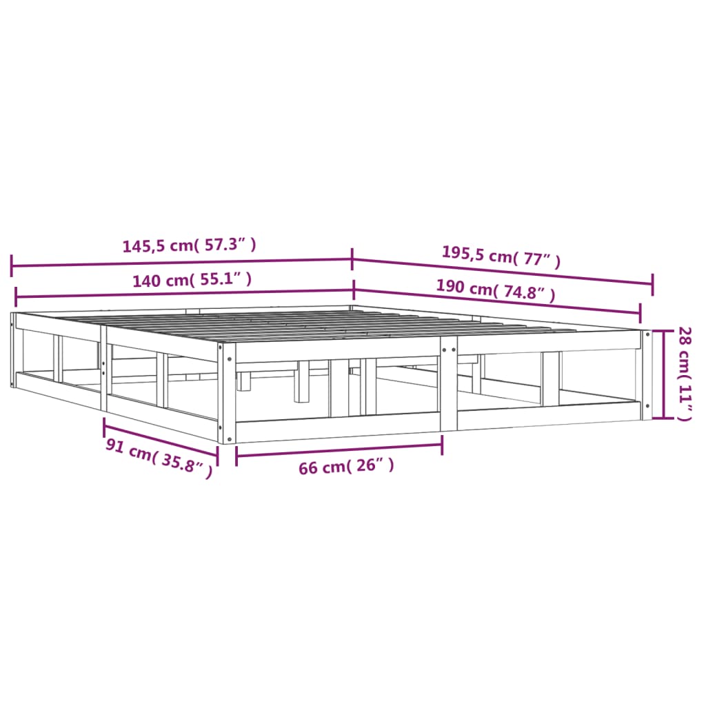 Posteljni okvir 140x190 cm trden les