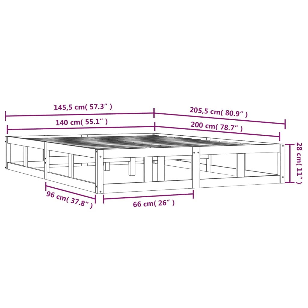 Posteljni okvir 140x200 cm trden les