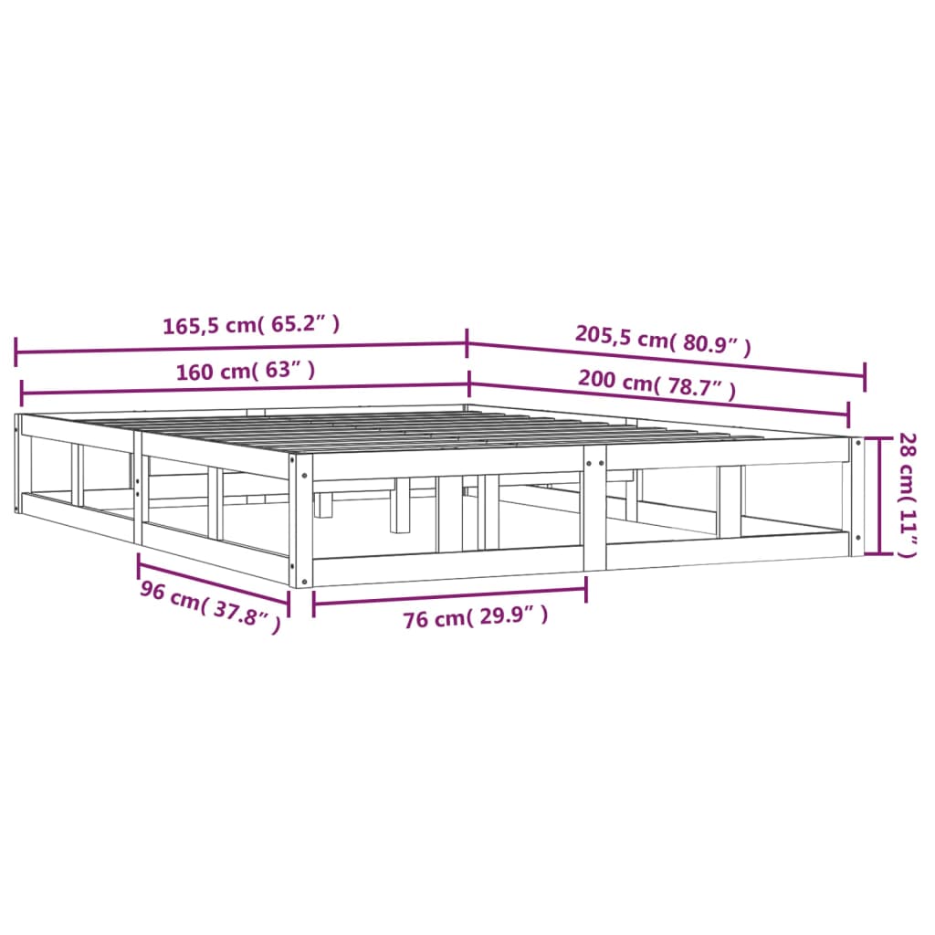 Posteljni okvir 160x200 cm trden les