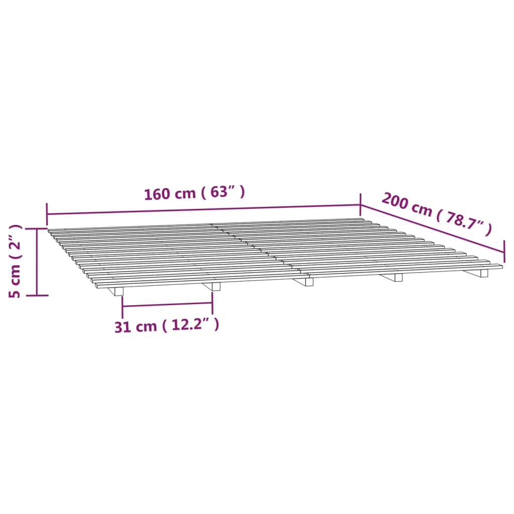 Posteljni okvir 160x200 cm trdna borovina