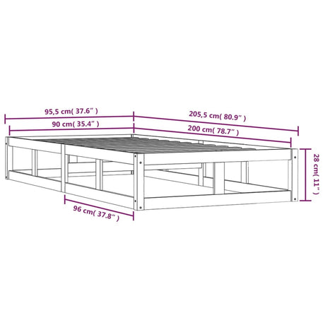 Posteljni okvir 90x200 cm trden les