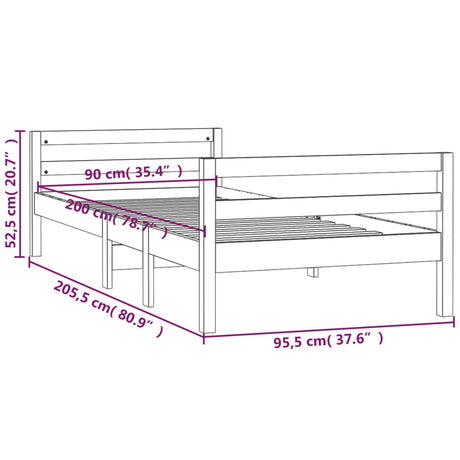 Posteljni okvir brez vzmetnice 90x200 cm trdna borovina