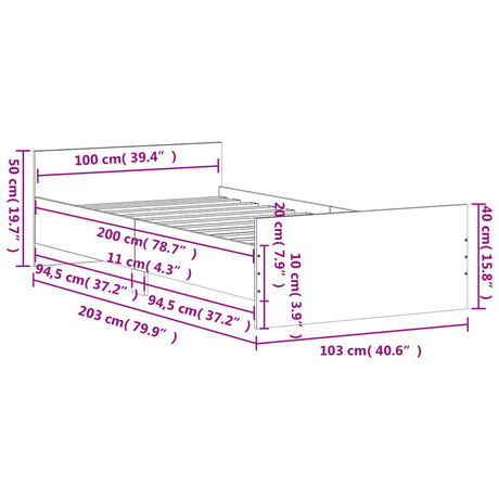 Posteljni okvir bel 100x200 cm inženirski les