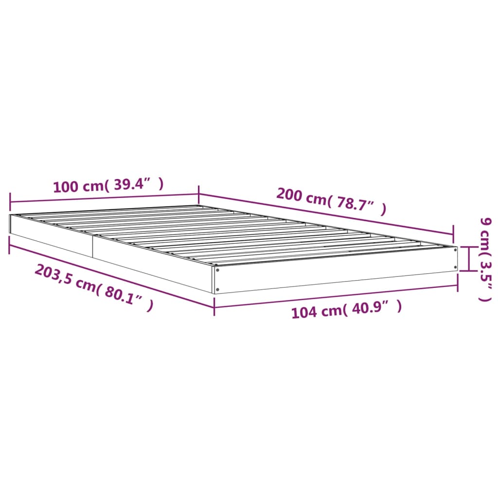 Posteljni okvir bel 100x200 cm trdna borovina