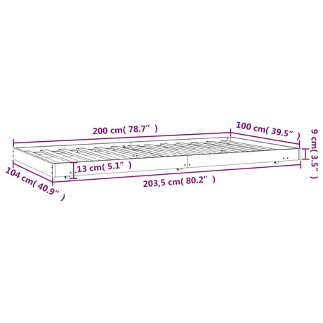 Posteljni okvir brez vzmetnice bel 100x200 cm trdna borovina