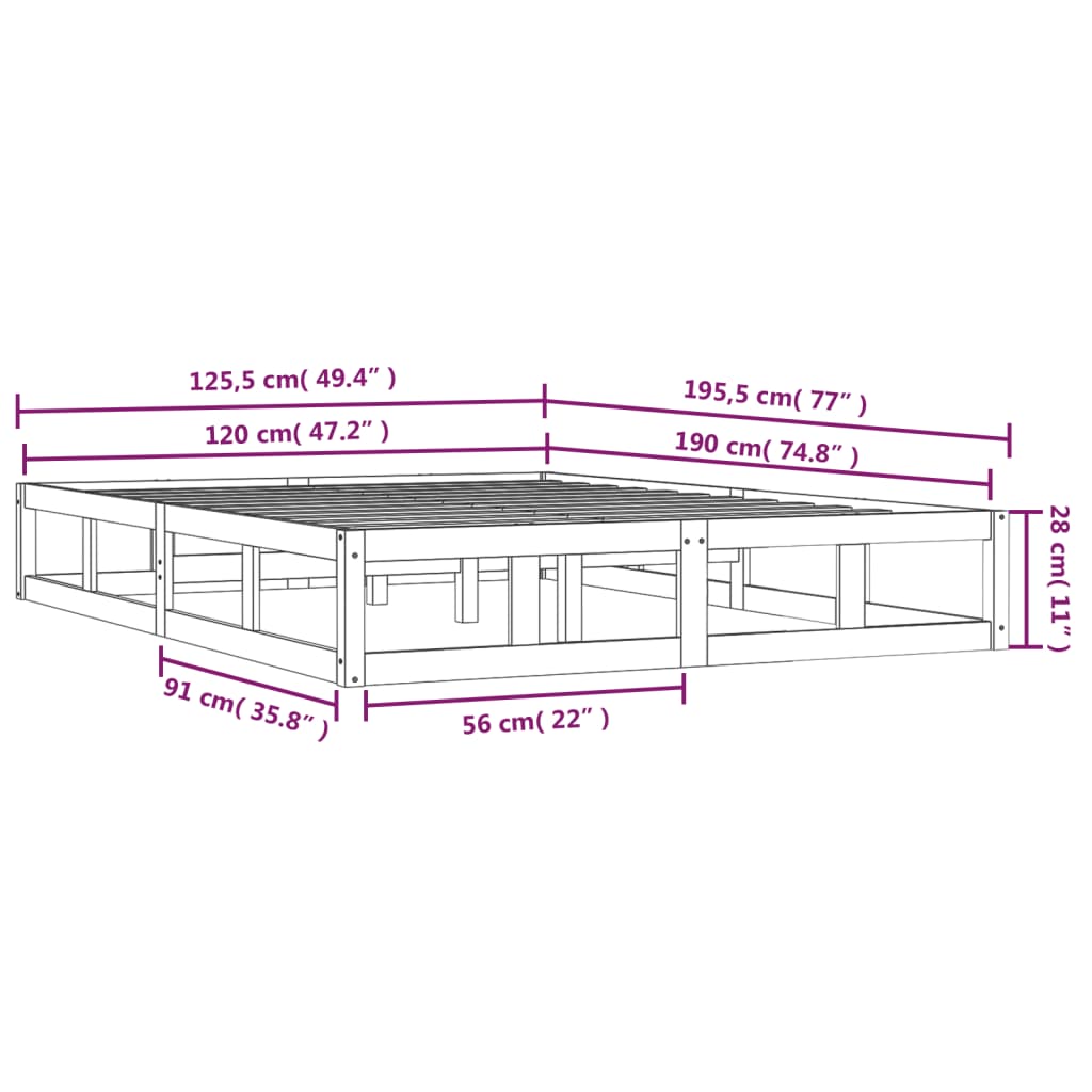 Posteljni okvir bel 120x190 cm trden les