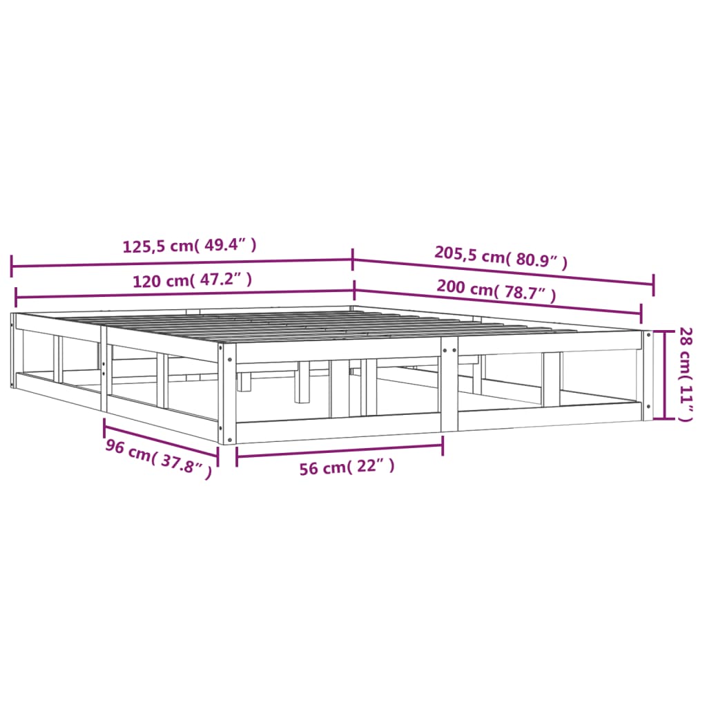 Posteljni okvir bel 120x200 cm trden les