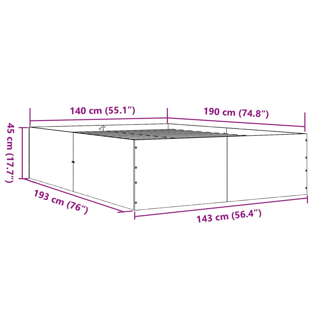 Posteljni okvir bel 140x190 cm inženirski les