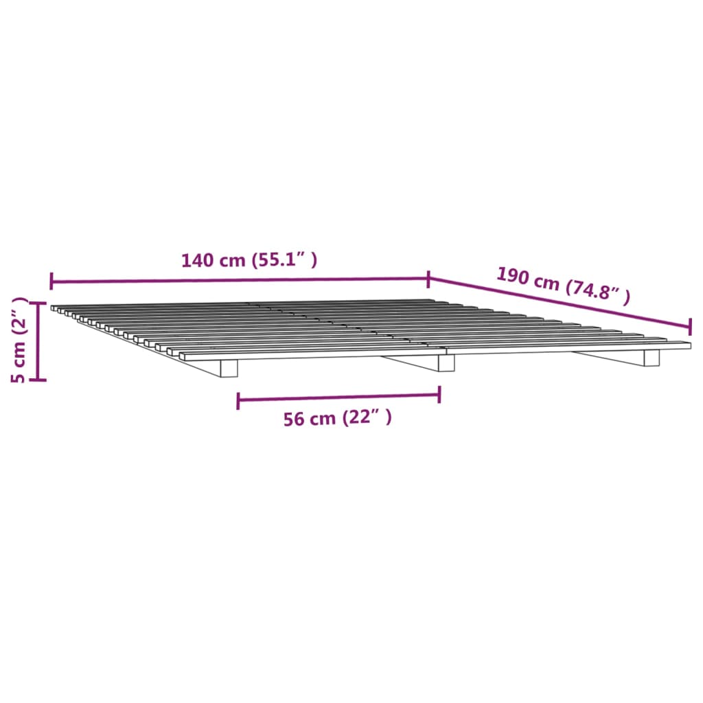 Posteljni okvir bel 140x190 cm trdna borovina