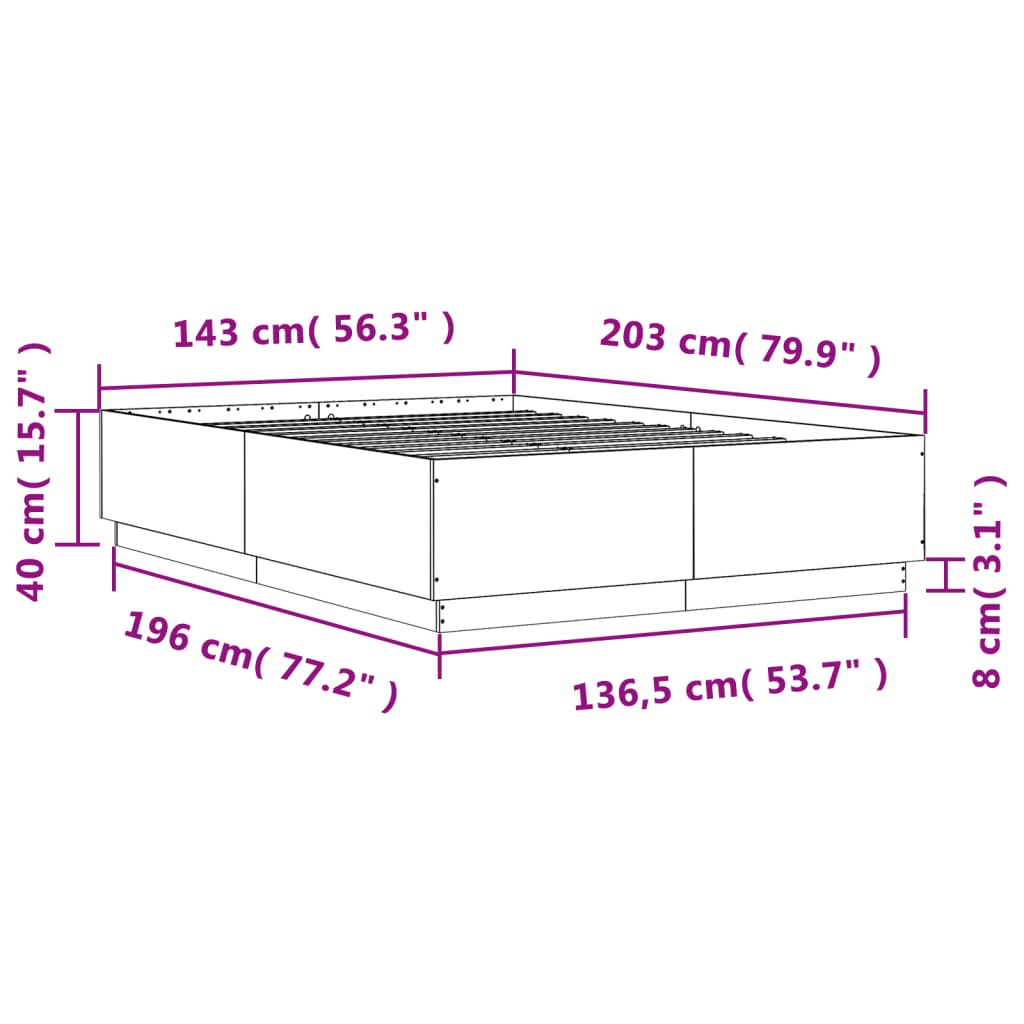 Posteljni okvir bel 140x200 cm inženirski les