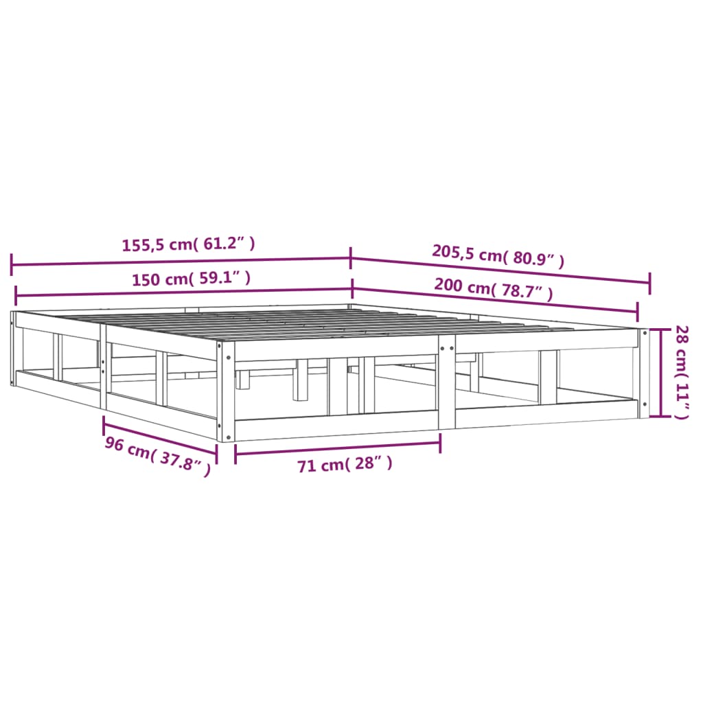 Posteljni okvir bel 150x200 cm trden les