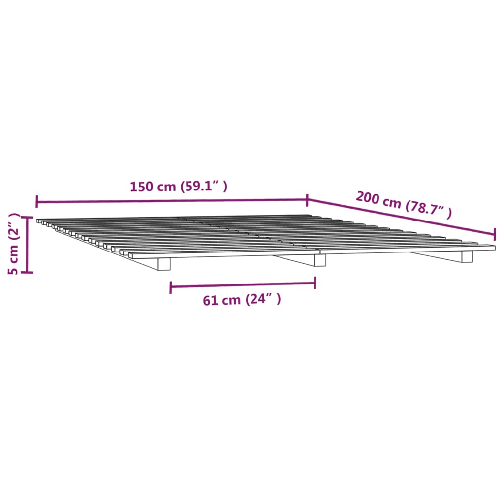 Posteljni okvir bel 150x200 cm trdna borovina