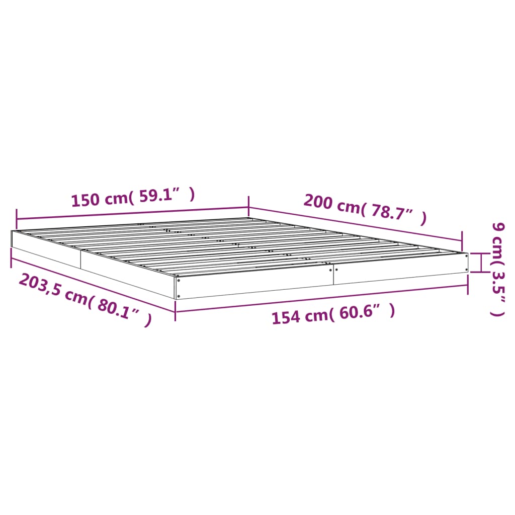 Posteljni okvir bel 150x200 cm trdna borovina