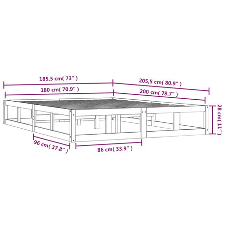 Posteljni okvir bel 180x200 cm trden les