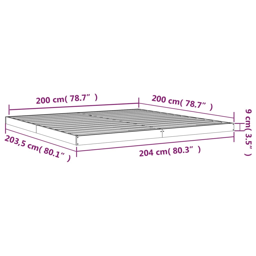 Posteljni okvir bel 200x200 cm trdna borovina