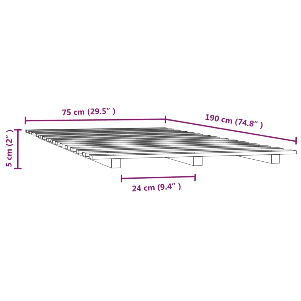 Posteljni okvir bel 75x190 cm trdna borovina