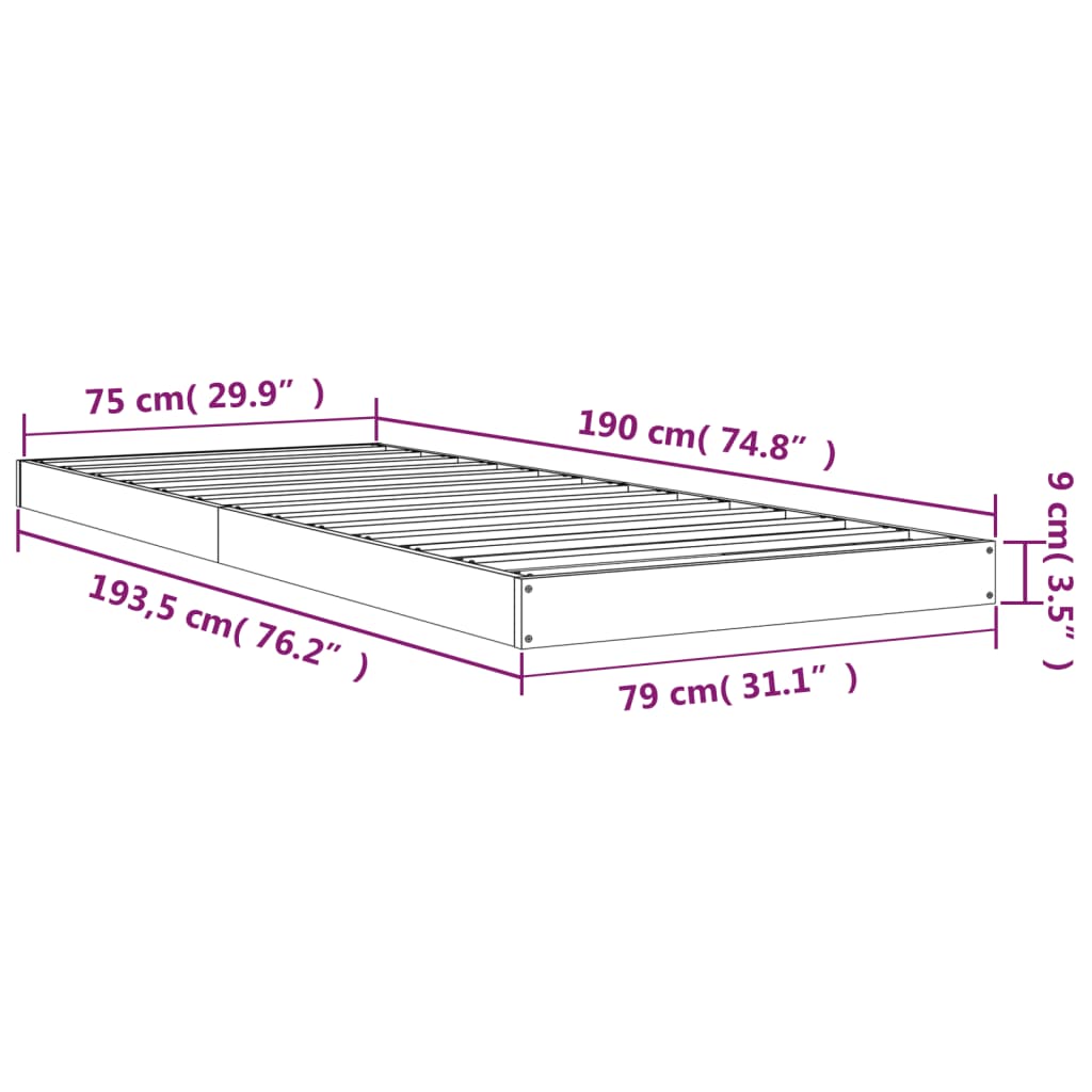 Posteljni okvir bel 75x190 cm trdna borovina