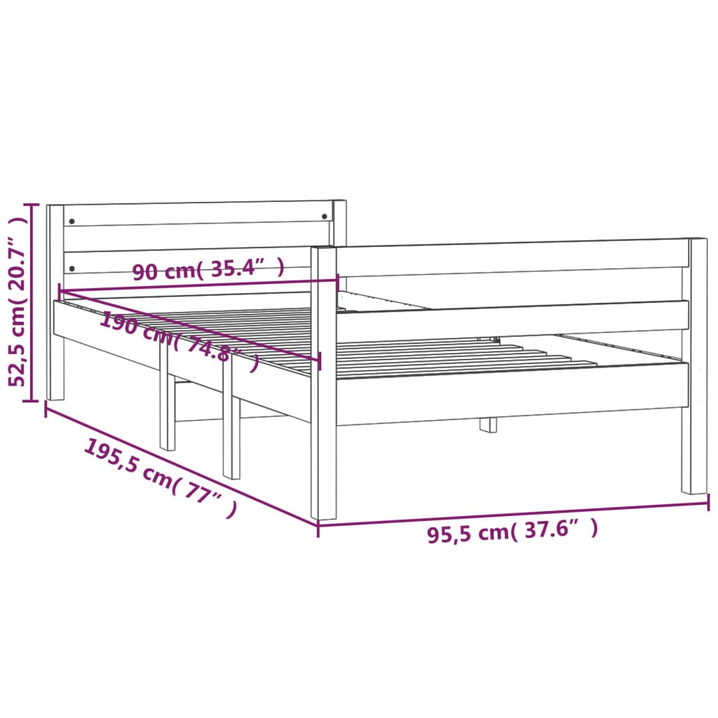 Posteljni okvir brez vzmetnice bel 90x190 cm trdna borovina