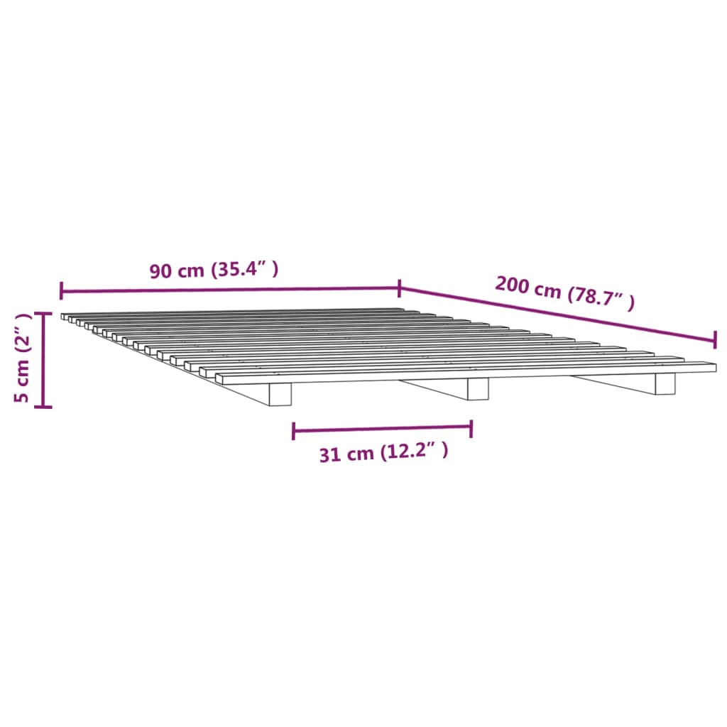 Posteljni okvir bel 90x200 cm trdna borovina