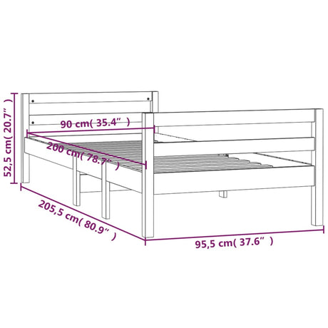 Posteljni okvir brez vzmetnice bel 90x200 cm trdna borovina