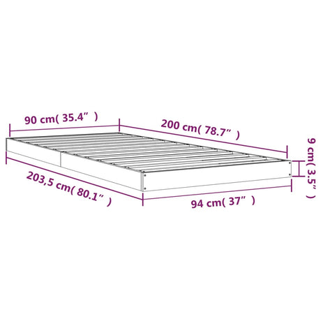 Posteljni okvir bel 90x200 cm trdna borovina