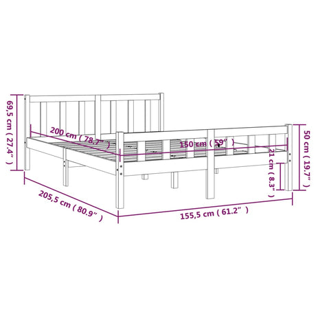 Posteljni okvir bel iz trdnega lesa 150x200 cm