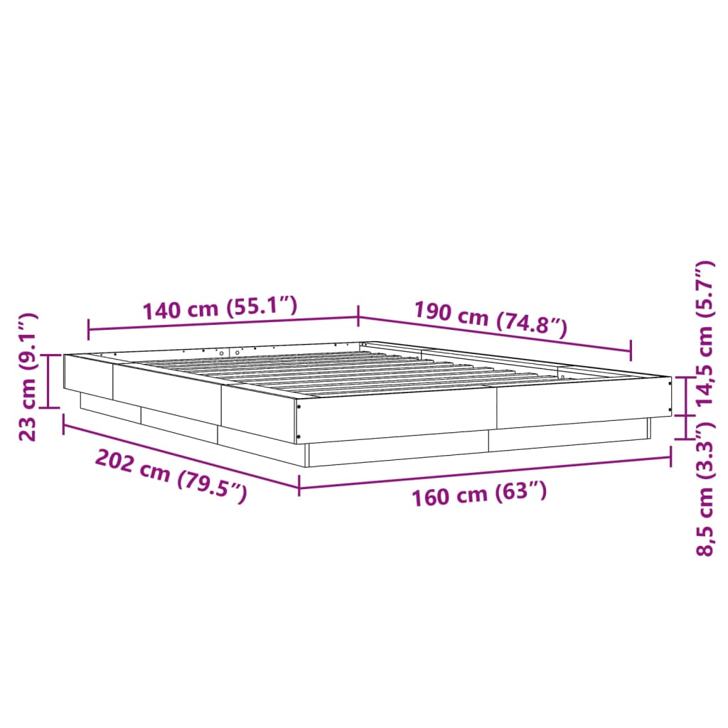 Posteljni okvir betonsko siv 140x190 cm inženirski les