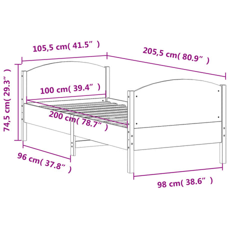 Posteljni okvir brez vzmetnice 100x200 cm trdna borovina