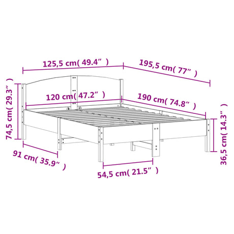 Posteljni okvir brez vzmetnice 120x190 cm trdna borovina