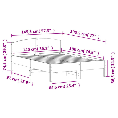 Posteljni okvir brez vzmetnice 140x190 cm trdna borovina