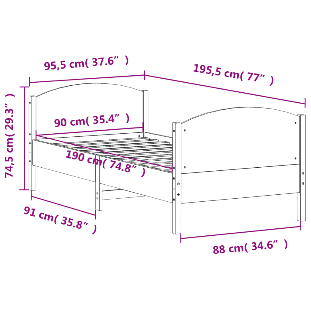 Posteljni okvir brez vzmetnice 90x190 cm trdna borovina