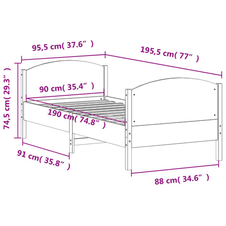 Posteljni okvir brez vzmetnice 90x190 cm trdna borovina