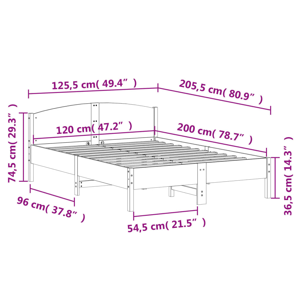 Posteljni okvir brez vzmetnice bel 120x200 cm trdna borovina