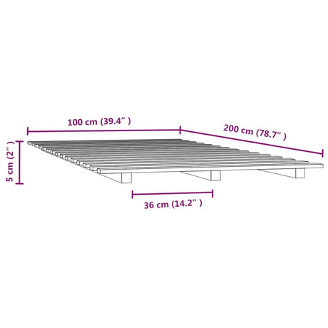 Posteljni okvir črn 100x200 cm trdna borovina