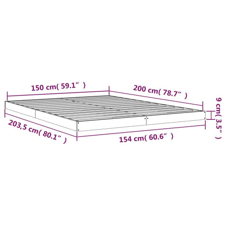 Posteljni okvir črn 150x200 cm trdna borovina