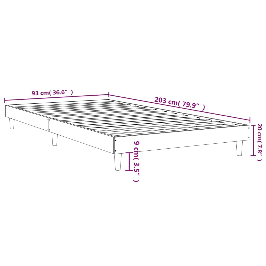 Posteljni okvir črn 90x200 cm inženirski les