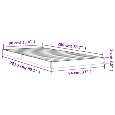 Posteljni okvir črn 90x200 cm trdna borovina