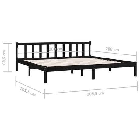 Posteljni okvir črn iz trdne borovine 200x200 cm