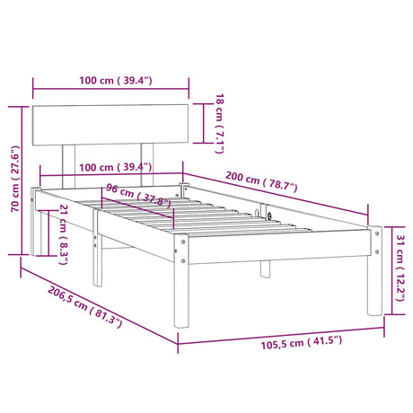 Posteljni okvir iz trdne borovine 100x200 cm