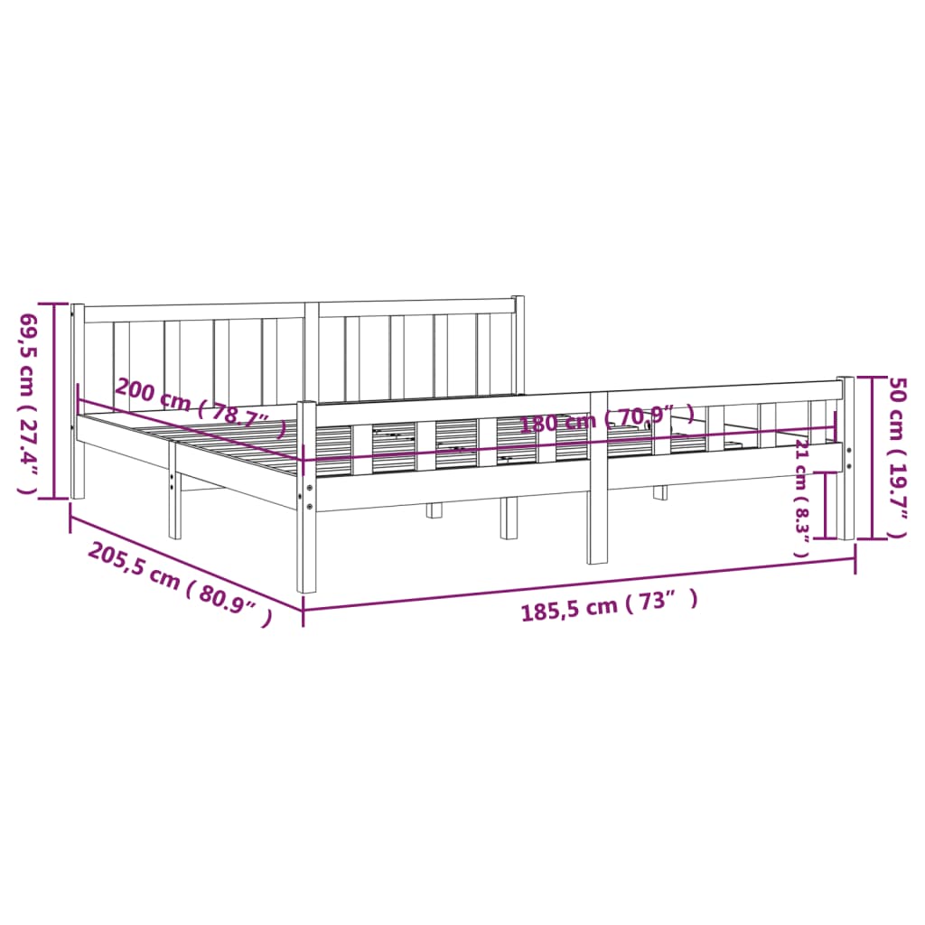 Posteljni okvir iz trdne borovine 180x200 cm