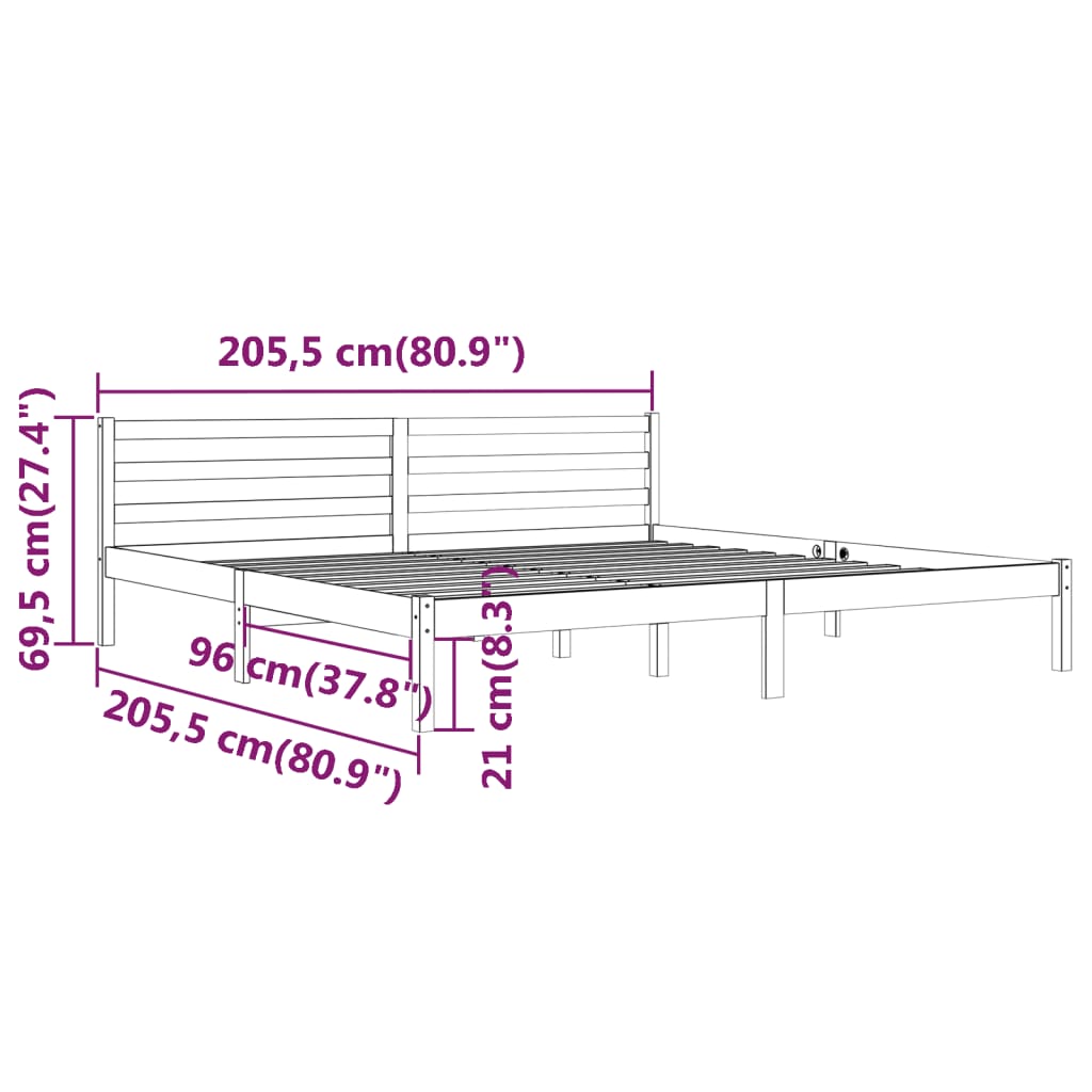 Posteljni okvir iz trdne borovine 200x200 cm