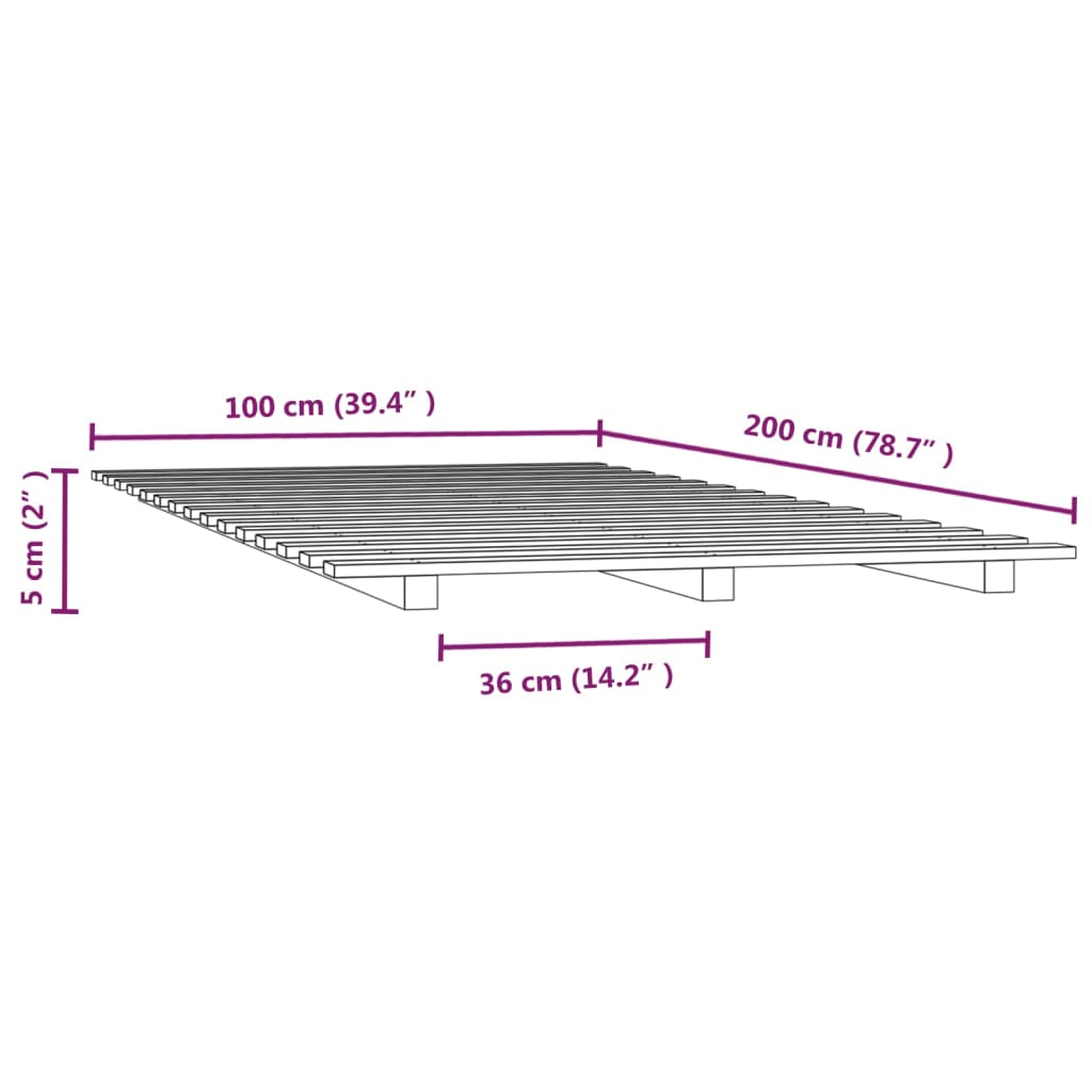 Posteljni okvir medeno rjav 100x200 cm trdna borovina