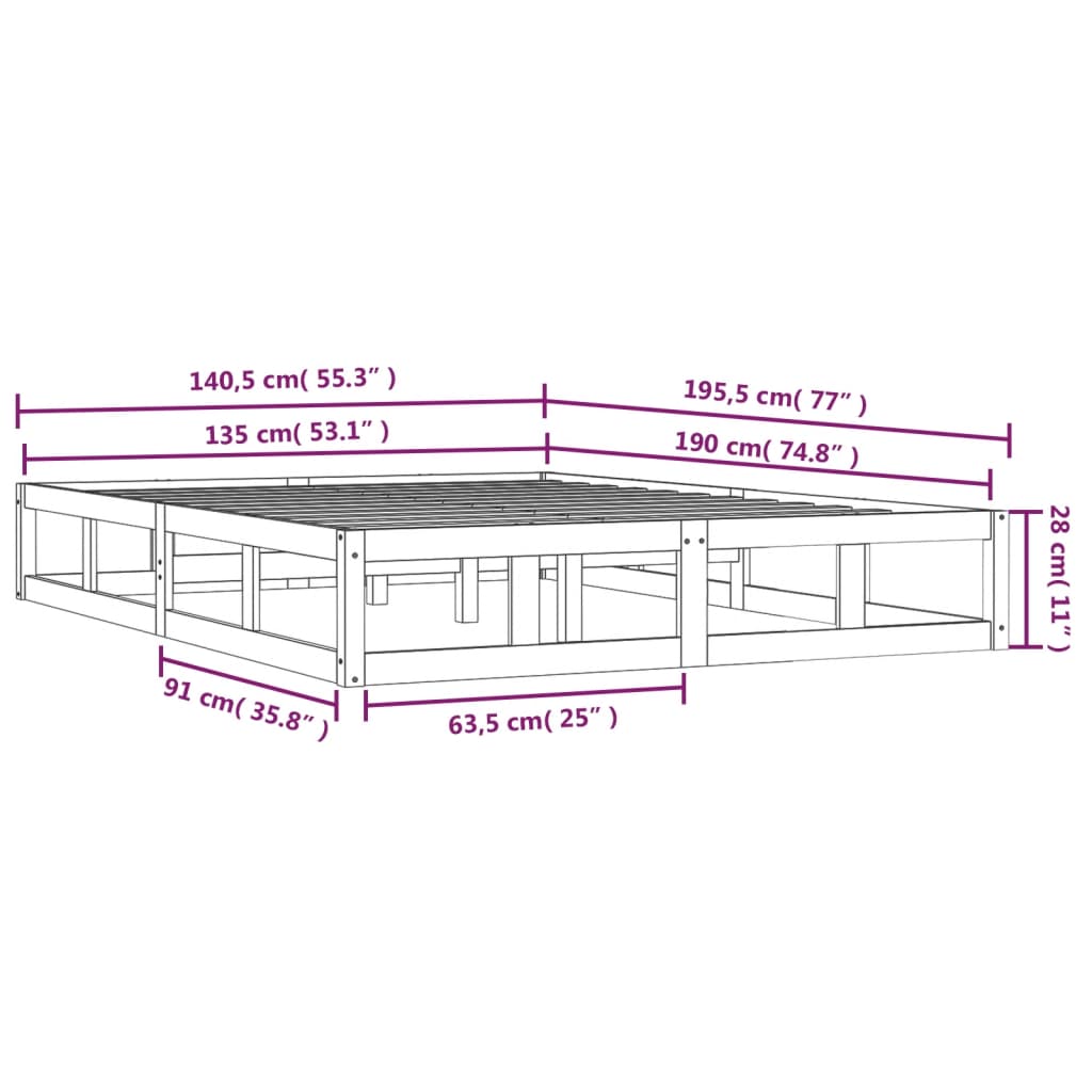 Posteljni okvir medeno rjav 135x190 cm trden les