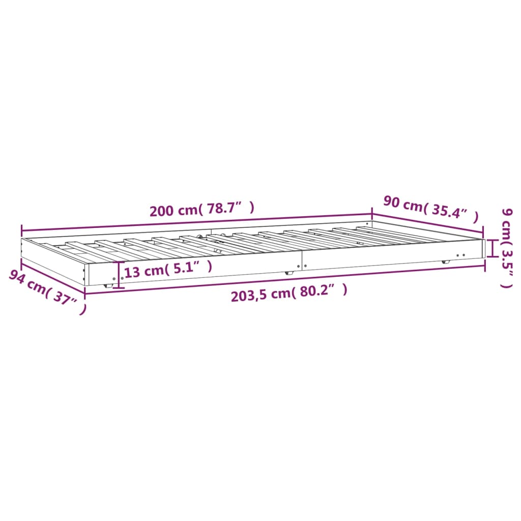 Posteljni okvir medeno rjav 90x200 cm trdna borovina