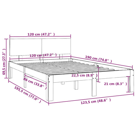 Posteljni okvir medeno rjav iz trdnega lesa 120x190 cm