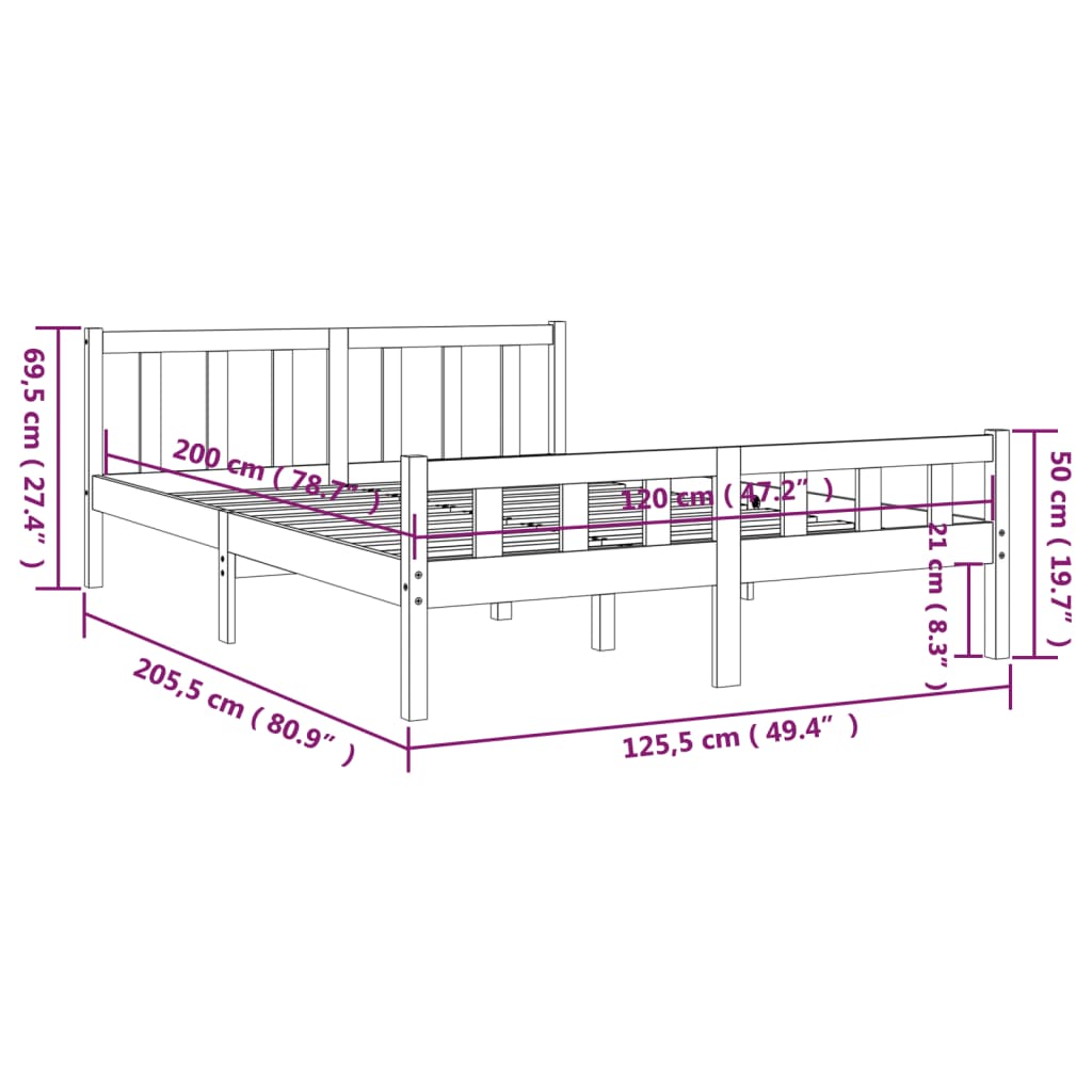 Posteljni okvir medeno rjav iz trdnega lesa 120x200 cm