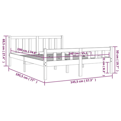 Posteljni okvir medeno rjav iz trdnega lesa 140x190 cm