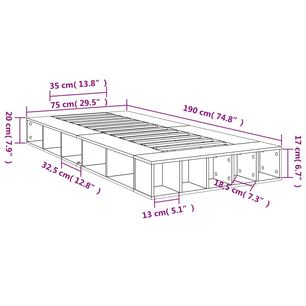 Posteljni okvir rjav hrast 75x190 cm inženirski les