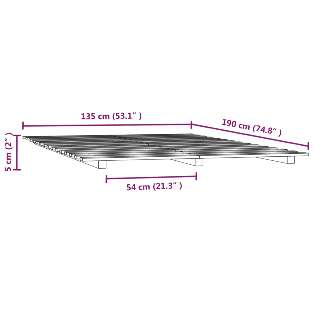 Posteljni okvir siv 135x190 cm trdna borovina